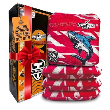 Imagem de Sacos Titan - Sacos de arremesso aprovados pela Thrasher ACL PRO - Sacos de milho com regulação premium - Atualize seu conjunto de sacos de lixo padrão e cornhole - 473 g - 15 x 15 cm - Fractal Power Pink (conjunto com 4) - Feito nos EUA