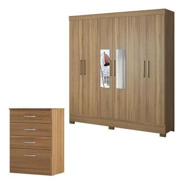 Imagem de Cômoda Astral E Guarda Roupa Casal Prático Amêndola Touch Com Espelho - Demóbile