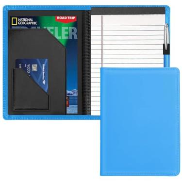 Imagem de Gorbado Pasta Junior Padfolio - Estojo de fichário A5 com bloco de escrita de 12 x 20 cm e bolso de armazenamento interno organizador executivo executivo para homens e mulheres, azul