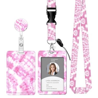 Imagem de Cordão retrátil para crachá de identificação com clipe e chaveiro, ajustável, bonito carretel de separação, durável, perfeito para mulheres enfermeiras, professoras, trabalhadoras de escritório (tie