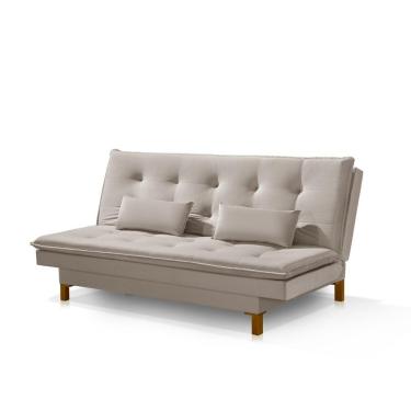 Imagem de Sofá Cama Bangkok Pés De Madeira C Almofadas Espuma D-23 Cor bege