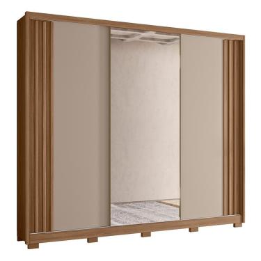 Imagem de Guarda Roupa Casal Arizona 3 Portas Deslizantes Carvalho/fendi Com Espelho - Moval