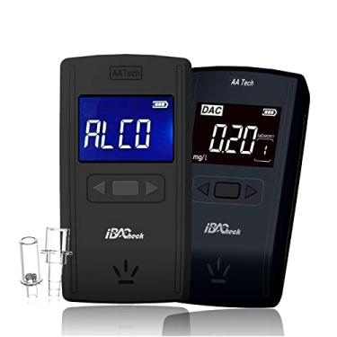 Imagem de iBACheck Bafômetro portátil com sensor semicondutor de alta precisão, 4 unidades padrão podem ser definidas, detector de álcool com ajuste para 2 bocais diferentes