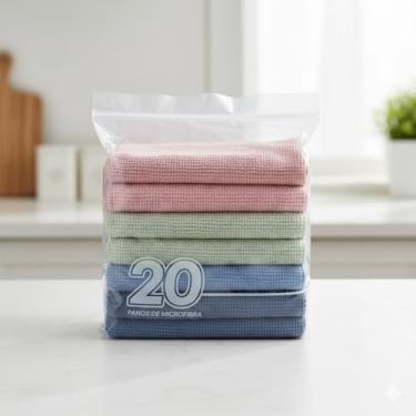 Imagem de Kit com 20 Panos de Microfibra Multiuso Sem Fiapos Pelinhos Não Risca – 20 Paninhos 15x15 cm – Alta Absorção, Lavável, Reutilizável – Toalhas de Limpeza Multiuso Vidros, Pisos, Cozinha e Carro