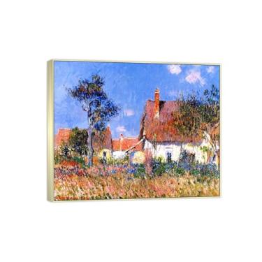 Imagem de Famosa imagem de paisagem de arte de parede - impressões em tela - chalés - pintura com moldura prateada para sala de estar banheiro decoração de casa 30 x 35 cm 12 x 13 polegadas