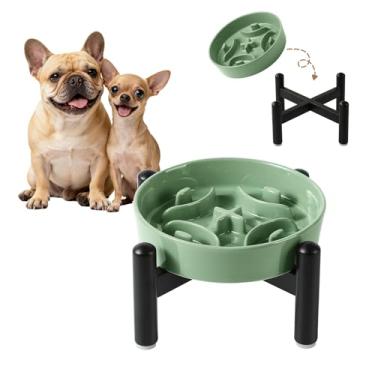 Imagem de Tigela de alimentação lenta elevada para cães – Tigela de ração para cães labirinto de cerâmica com suporte inoxidável – Alimentador lento elevado para raças pequenas para controlar a velocidade de