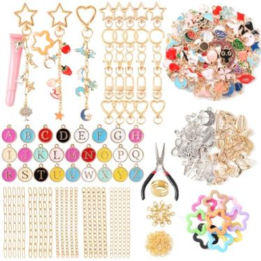Imagem de Kit de fabricação de chaveiros de brilho labial com 428 peças, kit de berloques de bolsa DIY com 25 clipes para chaveiros, 25 extensores, 140 berloques, alicate de joias e acessórios de contas, kit de