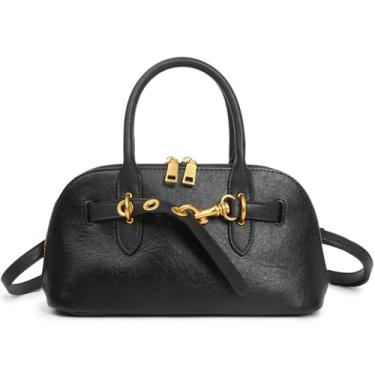 Imagem de Mewpurrs Bolsa tiracolo de couro genuíno para mulheres | Bolsa de ombro com alça superior estruturada com alça ajustável, Preto, Small