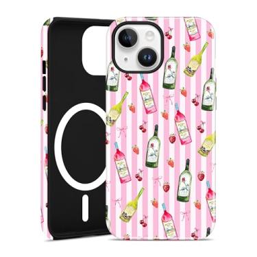Imagem de Aitipy Capa magnética para iPhone 13/14, compatível com MagSafe, lindos óculos de Martini listrados, rosa, TPU macio e policarbonato rígido, capa protetora à prova de choque para mulheres e meninas