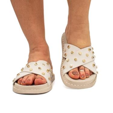 Imagem de Sandalia Casual Papete Feminina Flat Enfeite Metal Brilho Metalizado Plataforma Flatform (BRANCO, BR, Adulto, Numérico, 37)