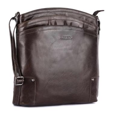 Imagem de LEDERBUCK Bolsa tiracolo feminina de couro real macio Terry grande - bolsa tiracolo com zíper triplo premium cruzada, Verde oliva, Bolsa transversal grande