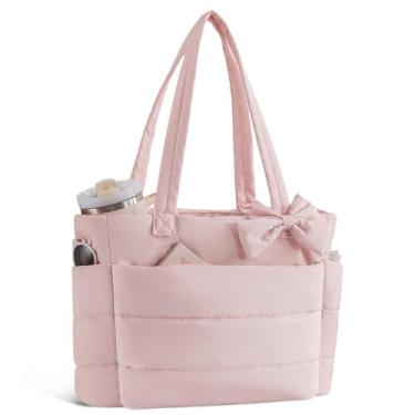 Imagem de Bolsa feminina acolchoada com suporte para copo e compartimento de laptop de 15,6 polegadas para trabalho, viagens, academia, faculdade, rosa, Tendência
