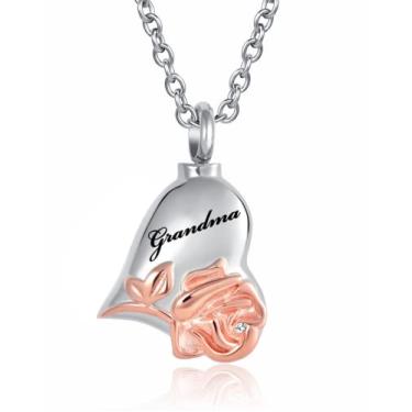 Imagem de QeenseKc Colar de urna de cremação com flor de rosa para animais de estimação humanos, cinzas, coração, amor, medalhão, lembrança, pingente de joia, Metal, Base