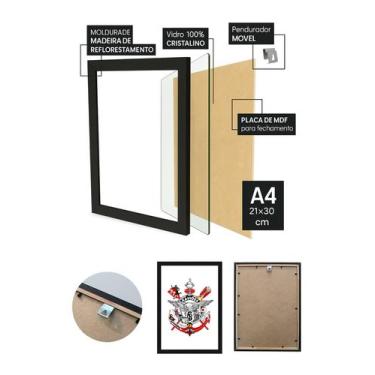 Imagem de Quadro Corinthians Poster com Vidro e Moldura Preta Tam:A4 - Spark Loj