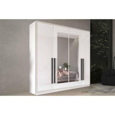 Imagem de Guarda Roupa 4 Portas (2 C/ Espelho) E 4 Gavetas Valência Branco - Politorno