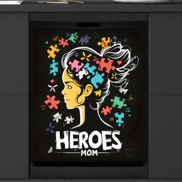 Imagem de Capa magnética para lava-louças, design de linha de autismo, capas magnéticas para decoração de lava-louças, capa magnética para porta de lava-louças, decalque para cozinha, eletrodomésticos