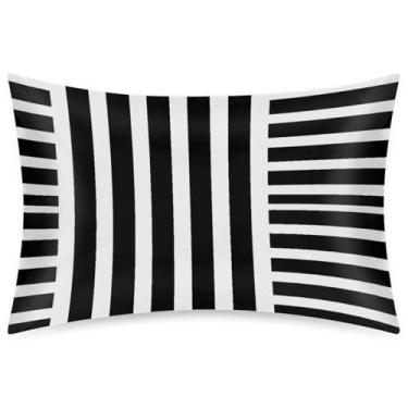 Imagem de Fronha Queen Size de cetim de seda para cabelo e pele, capa de almofada, macia, antiderrapante, refrescante, preto e branco, capas de almofada simples com fecho de envelope para dormir, mulheres