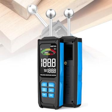 Imagem de HGTRH Detector de umidade sem pinos, medidor de umidade com bolsa de pano, tela LCD retroiluminada grande, função de alarme duplo de 20-40 mm de profundidade para alvenaria de piso de parede de