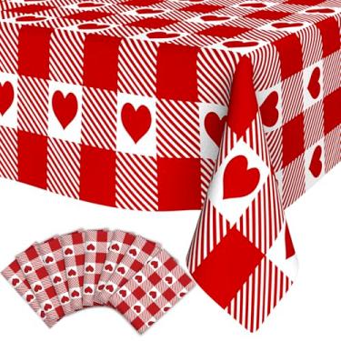 Imagem de SythorYang 8 peças de toalha de mesa descartável amor amor toalha de mesa de plástico vermelho toalha de mesa retangular impermeável para decoração de festa de aniversário de casamento, dia dos