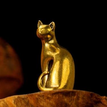 Imagem de CHOVY Estatueta de gato 100% latão sólido - ornamento vintage colecionável inspirado em art déco para esquisitices, curiosidades, entusiastas, feito à mão, posse macia com estátua decorativa de pátina