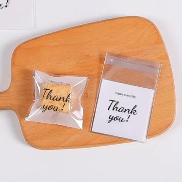 Imagem de 100 unidades de sacos autoadesivos para biscoitos, com sinal de agradecimento, saco de lembrancinhas de decoração de padaria, para dar doces de padaria e chocolate (2,7 x 2,7 polegadas
