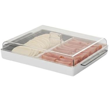 Imagem de Caixa de armazenamento de frios de camada dupla com tampa resistente, divisórias internas, esteticamente agradável e prática, ideal para presunto e queijo(PORTA FRIOS BRANCO)