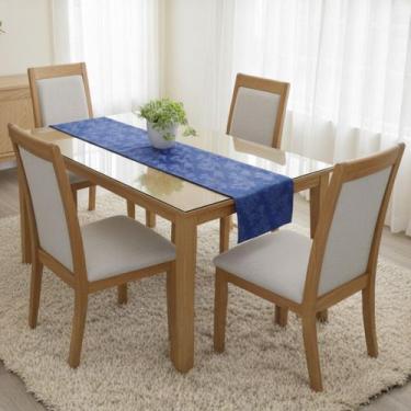 Imagem de Caminho de Mesa Trilho 2,50m Jacar Liso Passadeira Cozinha COR:AZUL RO