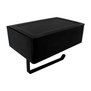 Imagem de Suporte Papel Higiênico Preto 3 Em 1 Porta Lenço, Celular - Kokay