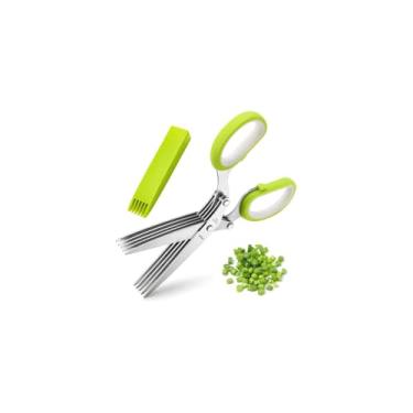 Imagem de Tesoura para Picar Alimentos, 5 Lâminas, Aço Inoxidável, 19cm, Cabo Ergonômico, para Temperos e Ervas