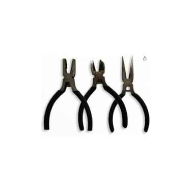Imagem de Jogo de 3 Mini Alicates com Mola, 4,5 Polegadas, Aço Carbono e PVC, Preto, Alicate de Bico, Corte e Universal para Trabalhos de Precisão