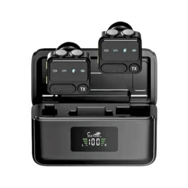 Imagem de Microfone de Lapela Sem Fio Duplo com Redução de Ruído, Case de Carregamento, Conexão 2.4GHz, Alcance 20m (Preto)