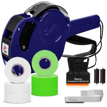 Imagem de Perco Kit de pistola Lite 1 Line Price Gun com etiquetas - Inclui 3 rolos brancos, 3 rolos verdes fluorescentes, 2 rolos de tinta, 1 rolo de tinta e etiquetas pré-carregadas