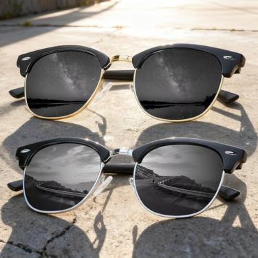 Imagem de Óculos de sol polarizados para homens, óculos de sol masculinos clássicos com armação de metal polarizado para dirigir e pescar, pacote com 2, Ouro preto/prata fosco