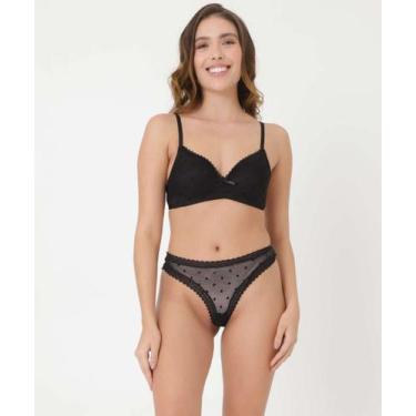 Imagem de Calcinha Fio Dental Tule Flocado Marisa-16717, Preto, P