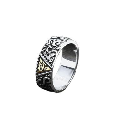 Imagem de Anel maçônico de aço inoxidável triangular Eye of Providence – Anel com símbolo de olho que tudo vê para homens – Joias exclusivas feitas à mão com detalhes complexos, Aço inoxidável, Sem pedra