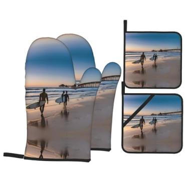 Imagem de Conjunto de luvas de cozinha com suporte de tampa, luvas de forno resistentes ao calor para manusear panelas quentes, grelhar, churrascos, kit de 4 peças.