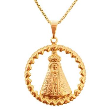 Imagem de Colar Gargantilha Corrente e Pingente Nossa Senhora Aparecida Corações