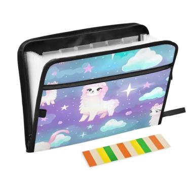 Imagem de Wassud Cute Lhama Organizador de arquivos sanfonado com 13 bolsos, pastas expansíveis com abas e adesivos, organizador de pastas de documentos de recibo de papel tamanho carta A4 para viagens de