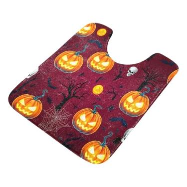 Imagem de Burbuja Tapete de banheiro Pumpkins, tapete de banho absorvente de pelúcia macio, base antiderrapante para piso de banheiro, oval em forma de U