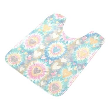 Imagem de Burbuja Tapete de banheiro Tie Dye Hearts, tapete de banho absorvente de pelúcia macio, base antiderrapante para piso de banheiro, oval em forma de U