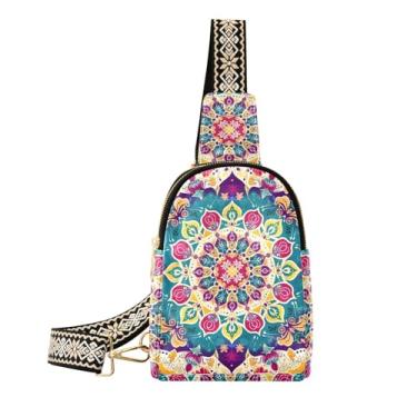 Imagem de CEBUGI Bolsa tiracolo feminina pequena com estampa mandala, pochete de couro, para caminhadas, viagens ao ar livre