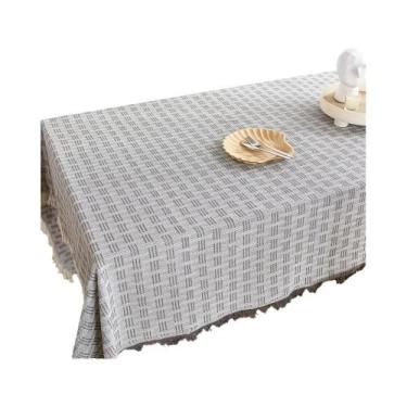 Imagem de Toalha De Mesa Quadrada De Linho De Algodão Bege Com Decoração De Fran