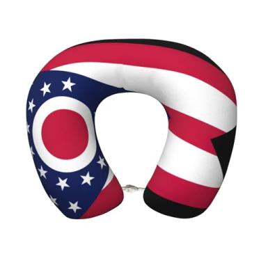 Imagem de Travesseiro de pescoço leve com estampa de bandeira do estado de Ohio em forma de U de espuma viscoelástica para aviões