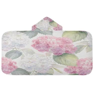 Imagem de Burbuja Toalha de banho com capuz hortênsias para crianças, toalha de praia de pelúcia macia absorvente para meninas e meninos 3-10 anos, 61 x 127 cm