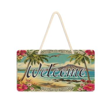 Imagem de Burbuja Placa de boas-vindas havaiana vintage para porta da frente, placa de boas-vindas de PVC para decoração de férias, 15 x 28 cm