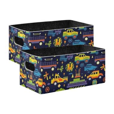 Imagem de xigua Conjunto de 2 caixas de armazenamento de transporte de desenho animado, cubo de armazenamento dobrável, organizador de cestas de armazenamento para brinquedos, livros, prateleiras, armário