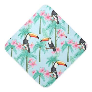 Imagem de Burbuja Toucans Toalha de banho de hibisco para bebês - Toalha com capuz de musselina macia e absorvente para recém-nascidos, 89 x 89 cm