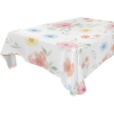Imagem de Burbuja Toalha de mesa de flores em aquarela, toalha de mesa quadrada, anti-rugas, grossa para decoração de jantar, cozinha, festa, 152 x 152 cm
