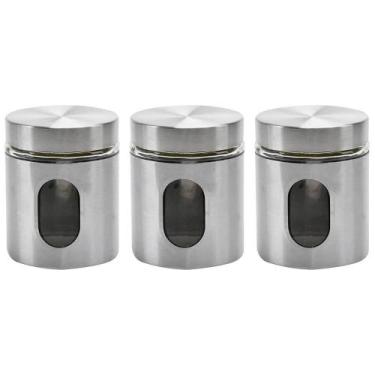 Imagem de Kit 3 Pote Inox Visor Vítreo Hermético 630ml - Mimo Style