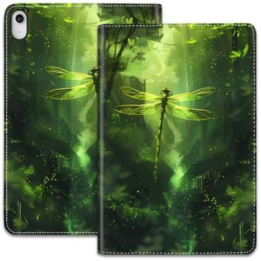 Imagem de Capa para iPad (A16) 11ª geração de 11 polegadas (2025)/iPad 10ª geração 11 polegadas (2022), suporte dobrável ajustável e despertar/hibernar automático, capa protetora à prova de choque, libélula